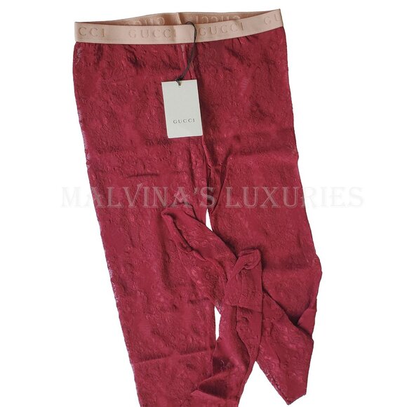 GUCCI TIGHTS SCARLET FLORAL LACE LOGO WAISTBAND sz M / MEDIUM - Picture 8 of 14